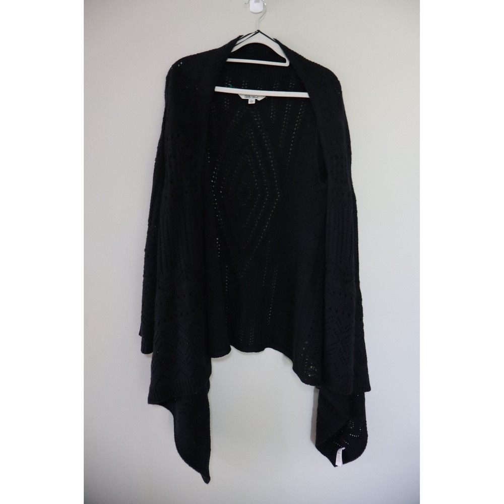 Boho Cottagecore The Pioneer Woman Cardigan Size L Black Pointelle Draped Wrap